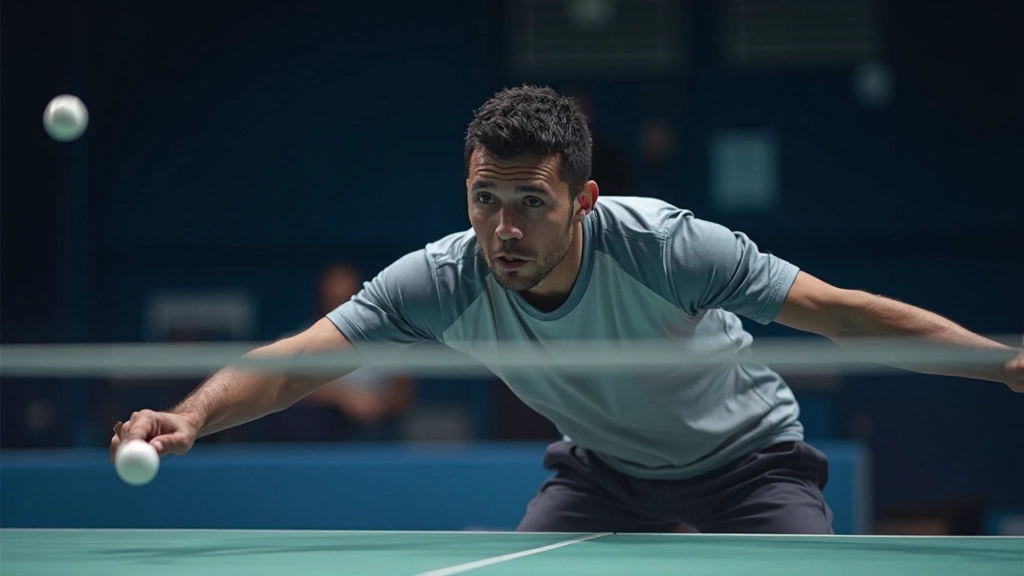 مجموعة من لاعبي التنس الطاولة يتدربون على الضربة الأمامية في قاعة رياضية احترافية