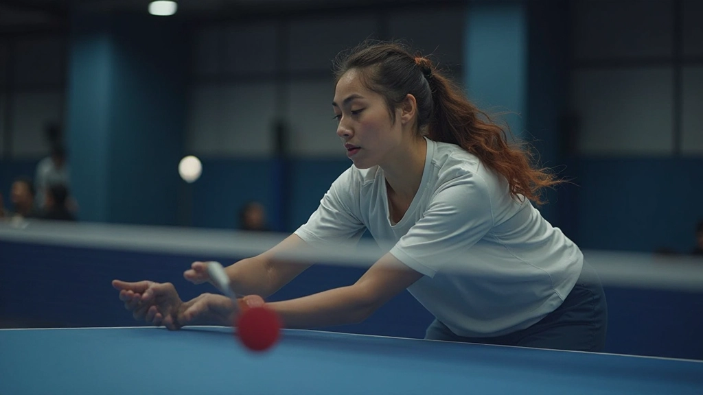 Badminton player demonstrating proper grip and stance during rally on professional court