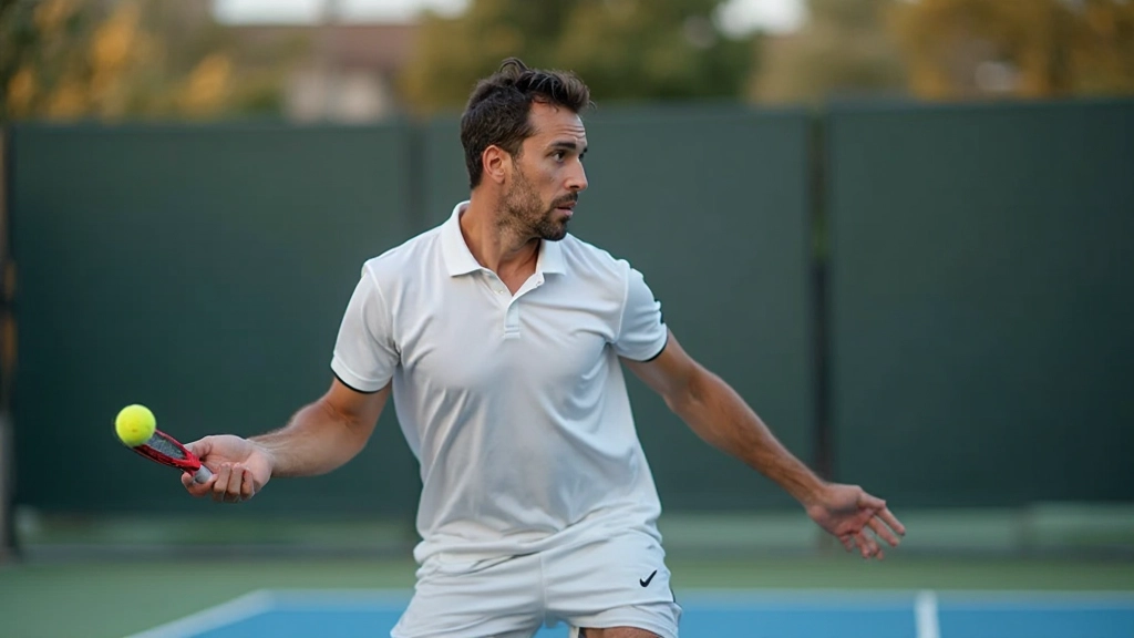 لاعب تنس محترف يؤدي إرسالاً قوياً ودقيقاً